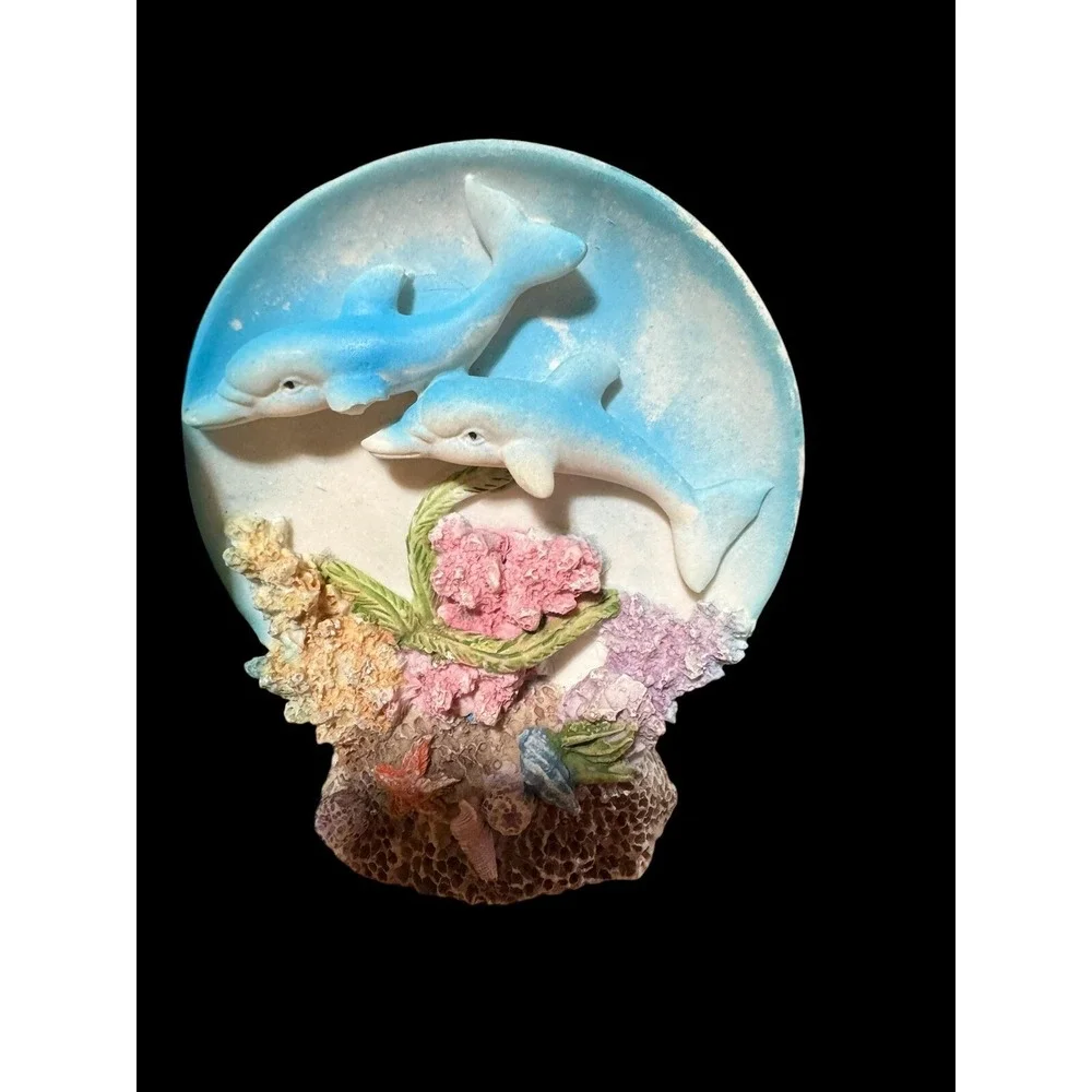 Vintage Resin Dolphin Under The Sea Ocean Plates Figurine Lot Of Four